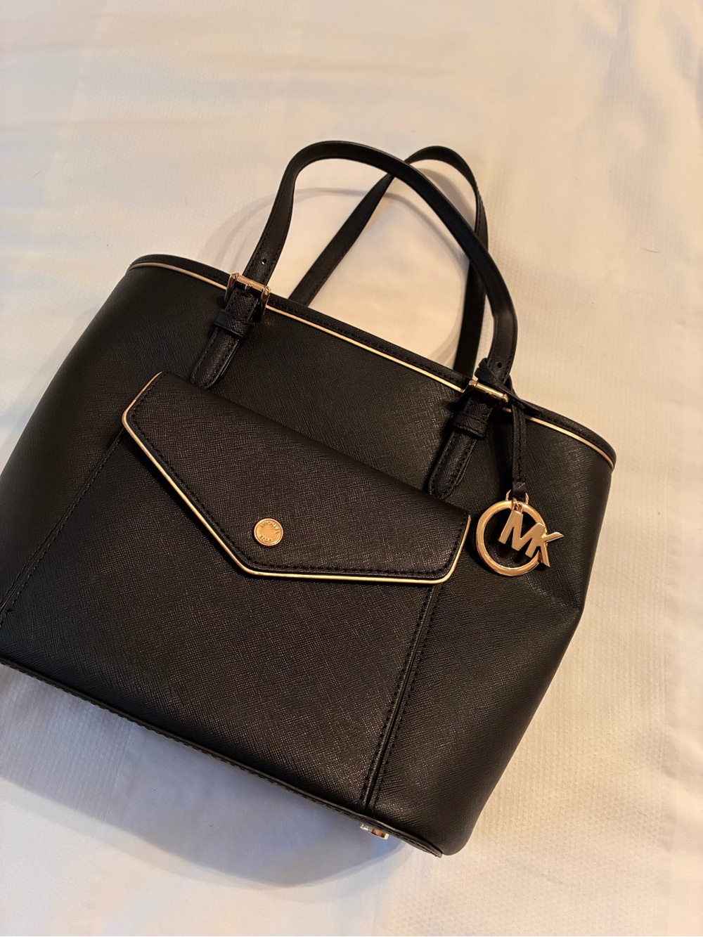 Michael Kors Black Saffiano Shoulder Bag with Gold Hardware